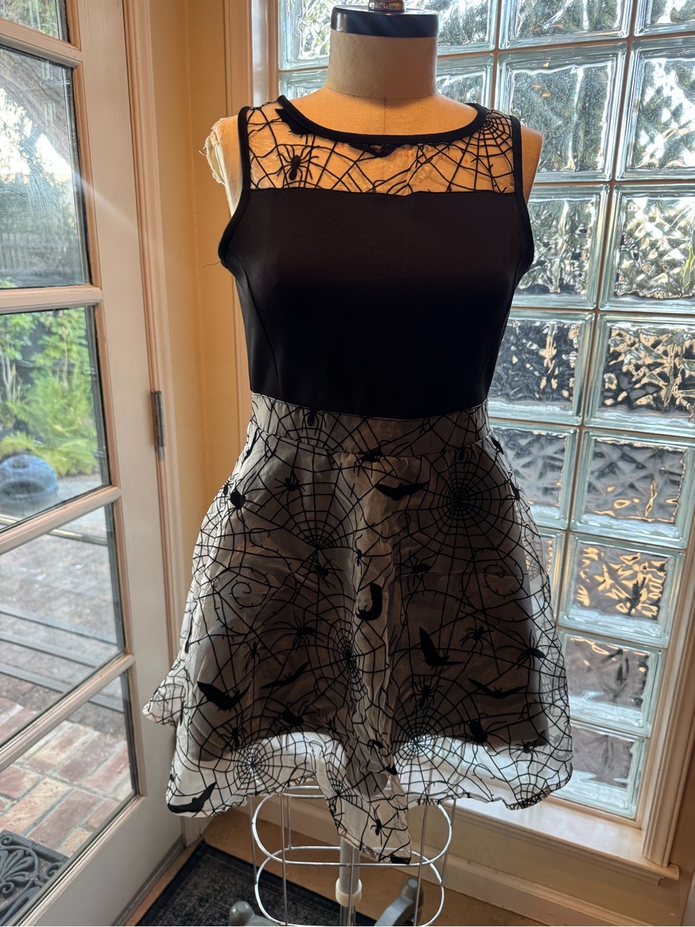 Black & White Spiderweb Fit-and-Flare Dress